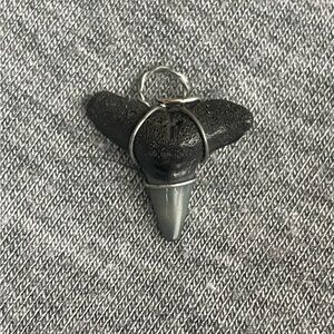 Fossilized Shark Tooth pendant/charm hand wrapped in 925 plated copper wire